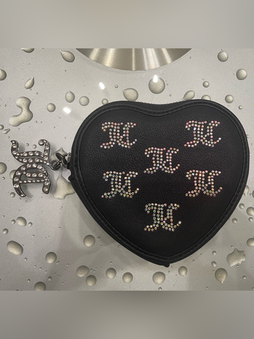 Juicy Couture Black Heart Coin Pouch with Pink Branded Lining